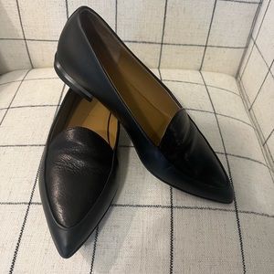 Everlane Black Leather Pointy Flats, Size 8